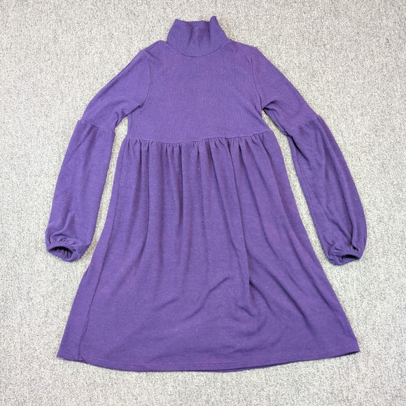 S-Twelve Vintage Babydoll Mini Dress Small Purple Ribd Turtleneck Balloon Sleeve — photo 2